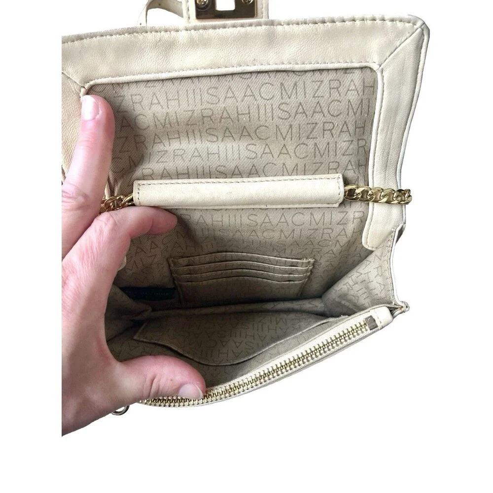 Isaac Mizrahi Ivory Quilted Crossbody Bag Gold Turn Lock Chain Strap Purse